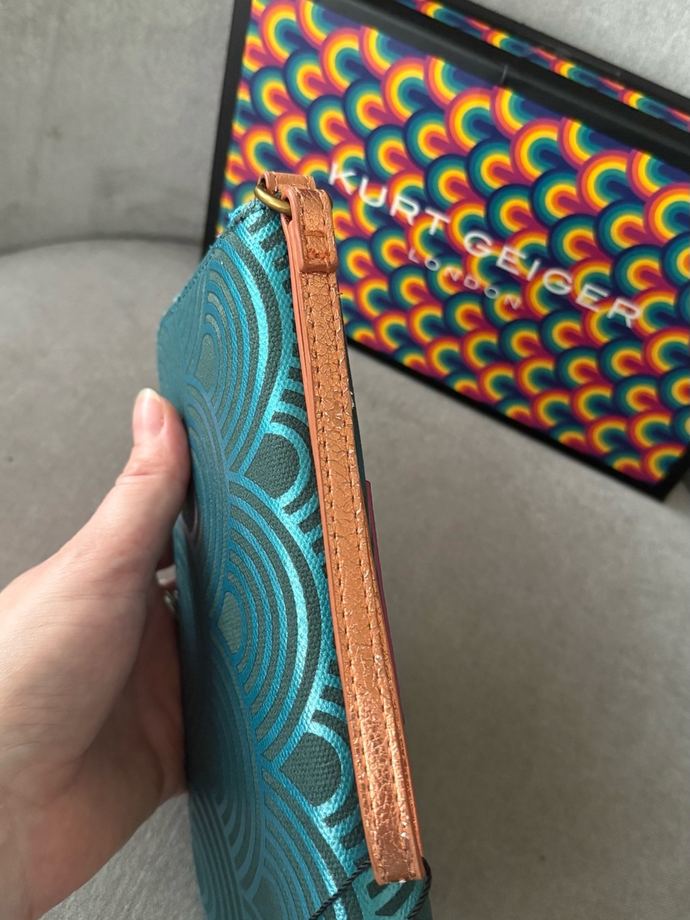 Kurt Geiger Teal Patterned Wallet with Pink Logo Patch - Picture 6 of 7